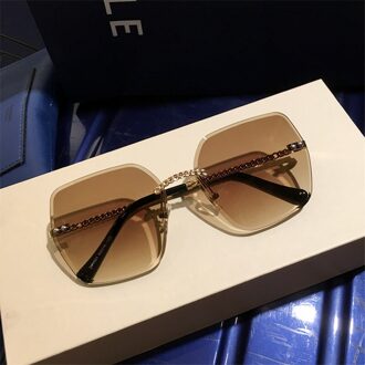 Zonnebril Vrouwen Oversized Brillen Gradiënt Bruin Roze Randloze Zonnebril voor Vrouwelijke Uv400 C04