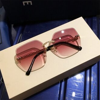 Zonnebril Vrouwen Oversized Brillen Gradiënt Bruin Roze Randloze Zonnebril voor Vrouwelijke Uv400 C05