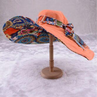 Zonnehoed Voor Vrouwen Opvouwbare Zomer Grote Rand Strand Hoed Cap Omkeerbare Bloem Gedrukt Brede Rand Vrouwelijke Panama 6 Kleuren Oranje
