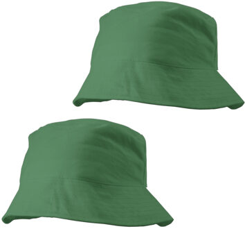 Zonnehoedje/vissershoedjes voor volwassenen - 2x stuks - groen - 100% katoen - Zon bescherming
