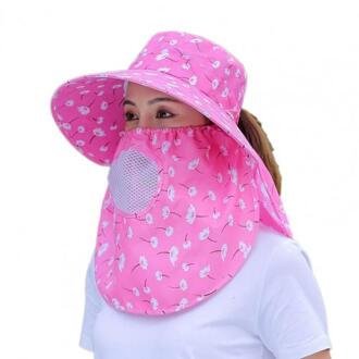 Zonnescherm Hoed Opvouwbare Uv Portection 4 Kleuren Gezicht Cover Hoed Voor Vrouwen roos rood