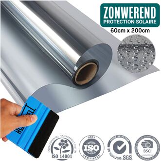 Zonwerende HR+ Raamfolie 60x200cm - Statisch Isolerende folie met Spiegeleffect - Zilver Zilverkleurig