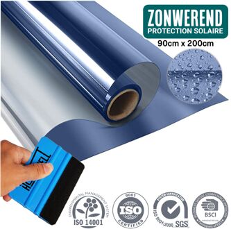 Zonwerende HR+ Raamfolie 90x200cm - Statisch Isolerende folie met Spiegeleffect - Blauw