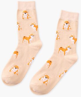 Zoo Korte Teckel Shiba Inu Sokken Tijger Beagle Vrouwen Leuke Varken Hond Buldog Gezellige Sokken Katoenen Dames Patroon Dier Sokken Beige hond