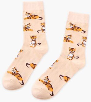 Zoo Korte Teckel Shiba Inu Sokken Tijger Beagle Vrouwen Leuke Varken Hond Buldog Gezellige Sokken Katoenen Dames Patroon Dier Sokken Beige kat