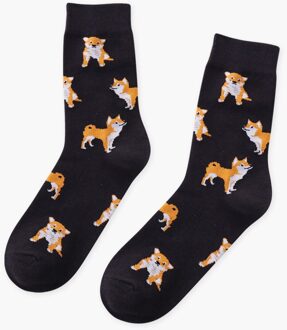 Zoo Korte Teckel Shiba Inu Sokken Tijger Beagle Vrouwen Leuke Varken Hond Buldog Gezellige Sokken Katoenen Dames Patroon Dier Sokken donker grijs hond