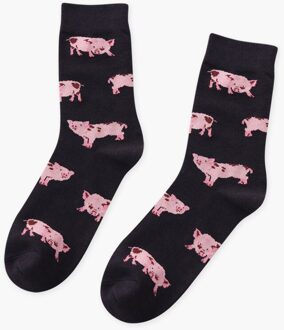 Zoo Korte Teckel Shiba Inu Sokken Tijger Beagle Vrouwen Leuke Varken Hond Buldog Gezellige Sokken Katoenen Dames Patroon Dier Sokken donker grijs varken