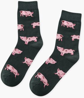 Zoo Korte Teckel Shiba Inu Sokken Tijger Beagle Vrouwen Leuke Varken Hond Buldog Gezellige Sokken Katoenen Dames Patroon Dier Sokken donker groen varken