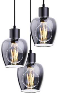 Zora - LED Hanglamp Smoke Glas - 3 lichtpunten - E27 - Zwart - IP20 - Hanglamp glazen bollen