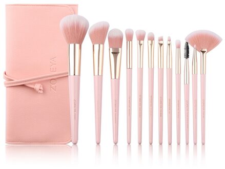 ZOREYA 12 stuks Professionele Make-Up Kwasten Super Soft Synthetisch Haar Roze Handvat Make Up Brush Blending Concealer Lip Beauty Tools