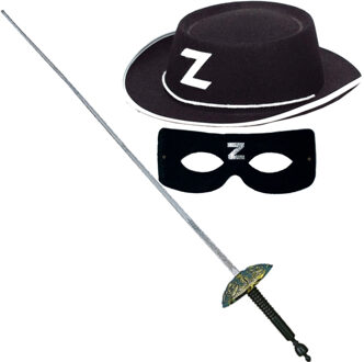 Zorro verkleed set zwart masker-hoed-sabel 60 cm voor kinderen - Verkleedattributen