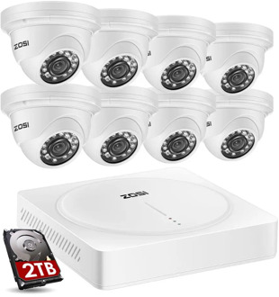 ZOSI 8CH 5MP Super HD Camera Security CCTV System H.265 DVR with 2TB and 8pcs Outdoor/Indoor Waterproof Video Surveillance Kit