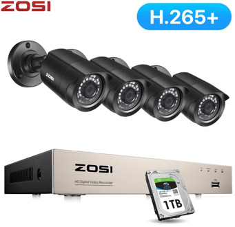 ZOSI CCTV System H.265+ 8CH 5MP Lite DVR with 4 1080p Outdoor Security Camera DVR Kit Day/Night Home Video Surveillance System