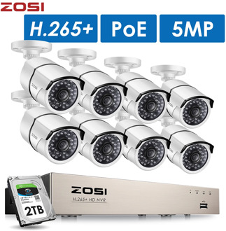 ZOSI H.265+ 8CH 5MP POE Security Camera System Kit 8 x 5MP Super HD IP Camera Outdoor Waterproof CCTV Video Surveillance NVR Set