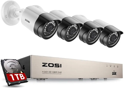 ZOSI Security Camera System 8CH 1080p H.265+ TVI CCTV DVR with 4 x 2.0mp Security Cameras Kits Home Video Surveillance System