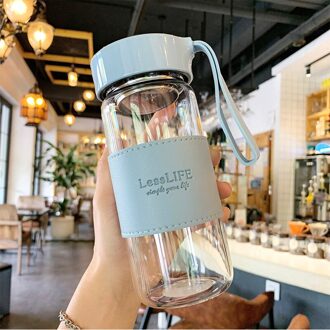 Zounich Glas Water Fles 480Ml Met Beschermende Tas Hittebestendigheid Bpa Gratis Reizen Drink Fles blauw