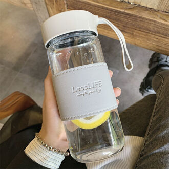 Zounich Glas Water Fles 480Ml Met Beschermende Tas Hittebestendigheid Bpa Gratis Reizen Drink Fles grijs