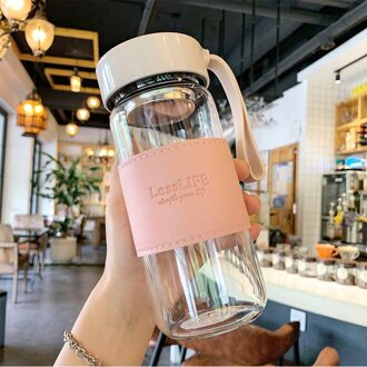 Zounich Glas Water Fles 480Ml Met Beschermende Tas Hittebestendigheid Bpa Gratis Reizen Drink Fles roze