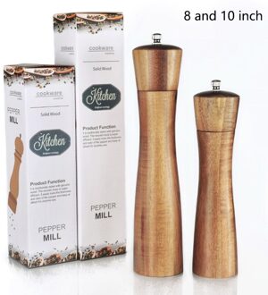Zout En Peper Molens, acacia Hout Spice Mill Met Sterke Verstelbare Keramische Molen 8 "10"-Keuken Gereedschap Size3