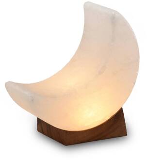Zoutkristallen lamp Moon white line USB, houten voet, wit wit, hout
