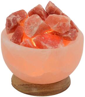 Zoutkristallen lamp Schaal rond, houten voet, barnsteen barnsteen, hout
