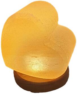 Zoutlamp hart, houten voet, USB-aansluiting, barnsteen barnsteen, donker hout
