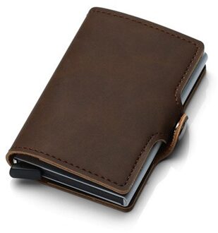 Zovyvol Pu Leather Credit Card Houder Card Case Vrouwen Mannen Rfid Portefeuilles Hasp Vintage Zaken Id Houder Enkele Doos Kleine portemonnees CZ055 donker bruin