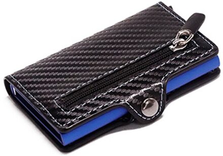 ZOVYVOL RFID Mannen Business Knop Portemonnee Mannelijke Portemonnee ID Houder met Rits Top Carbon Fiber Credit Card houder blauw CZ06