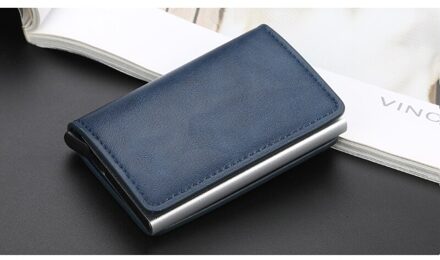 Zovyvol Slim Mini Portemonnee Aluminium Doos Credit Kaarthouder Beveiliging Rfid Houder Pop-Up Clutch Card Case voor Mannen En Vrouwen blauw K9109