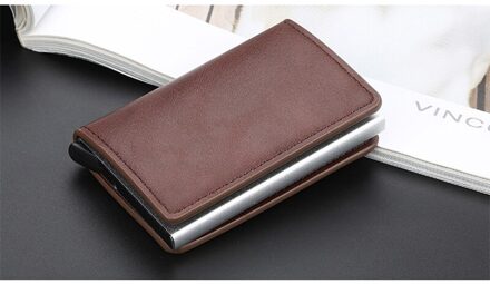 Zovyvol Slim Mini Portemonnee Aluminium Doos Credit Kaarthouder Beveiliging Rfid Houder Pop-Up Clutch Card Case voor Mannen En Vrouwen koffie K9109