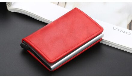 Zovyvol Slim Mini Portemonnee Aluminium Doos Credit Kaarthouder Beveiliging Rfid Houder Pop-Up Clutch Card Case voor Mannen En Vrouwen rood K9109