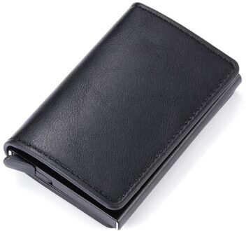 Zovyvol Slim Mini Portemonnee Aluminium Doos Credit Kaarthouder Beveiliging Rfid Houder Pop-Up Clutch Card Case voor Mannen En Vrouwen zwart zwart doos 9109