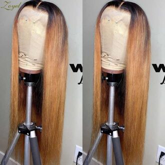 Zoyel Traight 1b/27 Ombre Synthetisch Haar Pruik Voor Vrouwen 2 Kleur Honing Blonde Lace Front Fiber Pruiken Natuurlijke haarlijn 26 inches