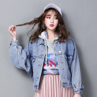 ZSRS Solid Turn-down Kraag Jean Jas voor Vrouwen Losse Casual Blauw Modieuze Vrouwen Jassen Vrouwelijke uitloper Denim Vrouwelijke