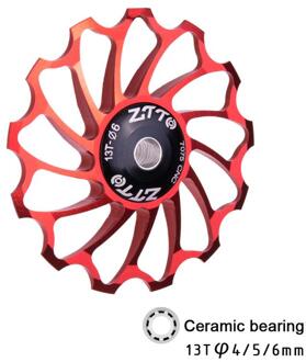 Ztto 1Pcs Keramische Katrol 50Mm Achterderailleur Pulley 13T Gids Fietsen Keramiek Lager Neuswiel Voor Mtb racefiets rood