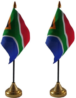 Zuid Afrika tafelvlaggetjes - 2x stuks - 10 x 15 cm - met gouden standaard - H27 cm - versiering