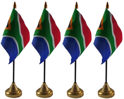 Zuid Afrika tafelvlaggetjes - 4x stuks - 10 x 15 cm - met gouden standaard - H27 cm - versiering