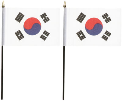 Zuid Korea - 2x - mini vlaggetje van 10 x 15 cm op stokje - Landen vlag - H27 cm