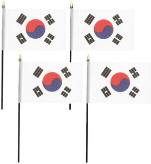Zuid Korea - 4x - mini vlaggetje van 10 x 15 cm op stokje - Landen vlag - H27 cm