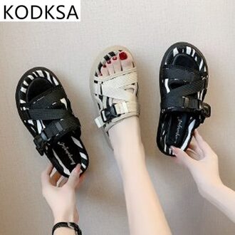 Zuid-korea Zomer Leisure Zebra Sandalen Vrouwelijke Tij Strand Klittenband Sport Platform Schoenen Vrouwen Sandalen Open Teen Schoenen 36