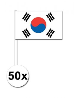 Zuid Korea zwaaivlaggetjes/handvlaggen - 50x - 12 x 24 cm - papier - stokje van 40 cm