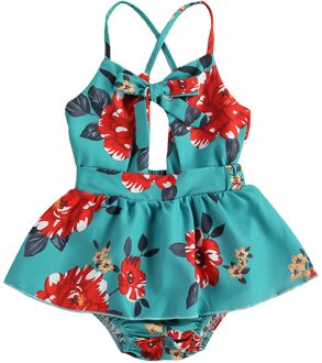 Zuigelingen Peuter Baby Meisjes Bloem Afdrukken Bodysuit Zomer Mouwloze Halter Bodysuits Ronde Kraag Bodysuits 0-24Months Blauw / 12m