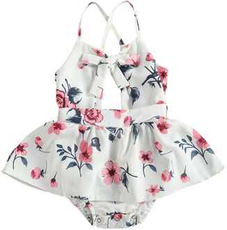 Zuigelingen Peuter Baby Meisjes Bloem Afdrukken Bodysuit Zomer Mouwloze Halter Bodysuits Ronde Kraag Bodysuits 0-24Months wit / 18m
