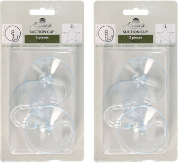 Zuignappen ophanghaakjes - 6x st - 6 cm - groot - transparant - kerstverlichting ophangen