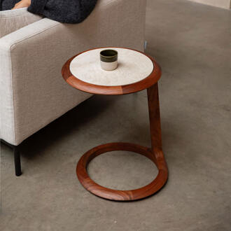 Zuiver Bijzettafel 'Doppio' Travertin en acaciahout, 45 x 41cm