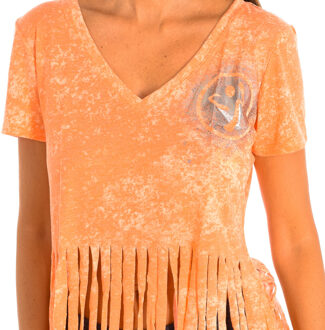 Zumba Dames sport T-shirt met korte mouwen en V-hals Z1T00401 Oranje - L