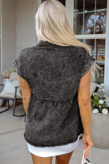 Zure Was Denim Shirt Top Donkergrijs