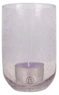 Zusss glazen waxinelichthouder met bubbeltjes lila