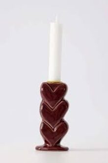 Zusss Kandelaar Keramiek Hartjes Donkerrood