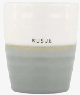 Zusss Koffiemok Kusje Grijsblauw Wit